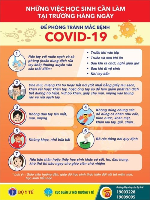Những việc học sinh cần làm tại trường hàng ngày, để phòng tránh mắc bệnh covid - 19.